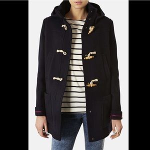 TOPSHOP Hooded Toggle Duffle Coat in Navy Blue